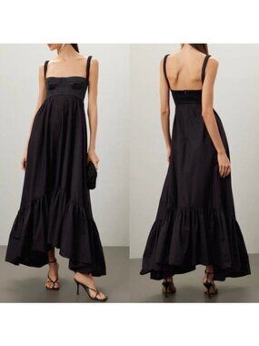 Anna October Snowdrop Bustier Ruched Strap Ruffle Hem Black Maxi Dress Size S